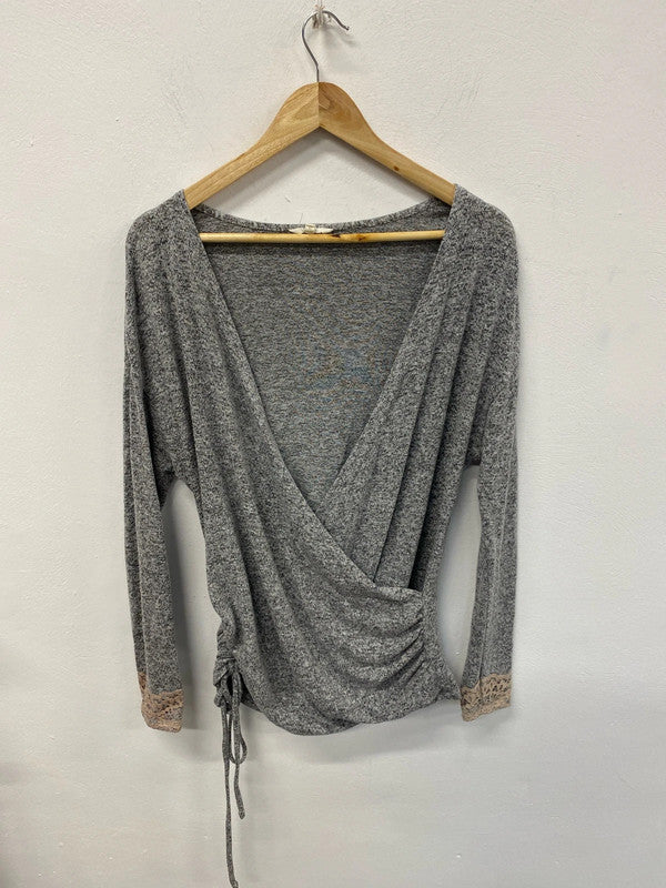 Next Fab Grey Marl Lace Detail Ruched Lounge Top UK 14 KS003