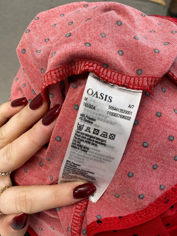 Lovely oasis red spotty summery top UK M LB005