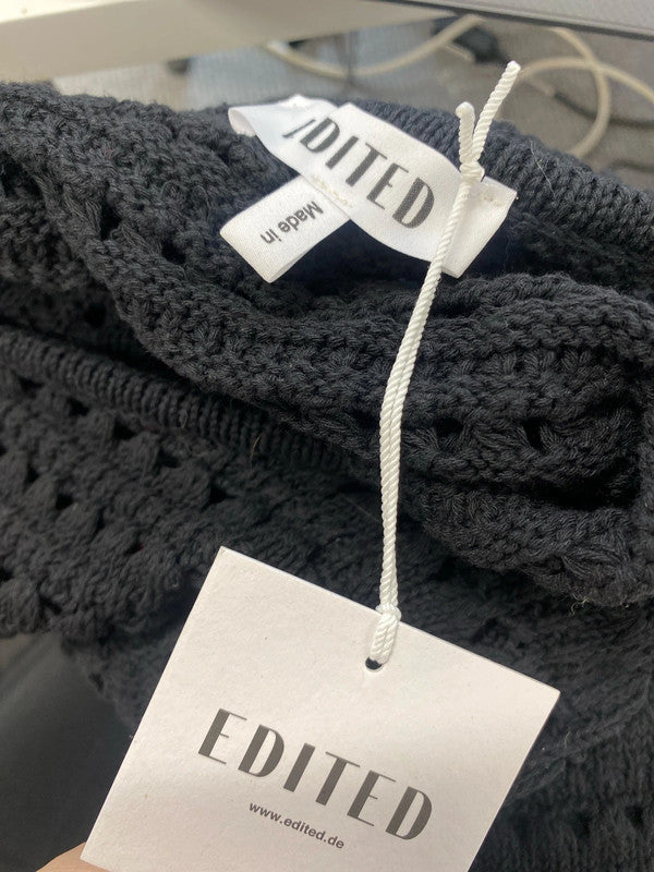 Lovely edited black crochet beach cover up dress midi UK 14 LB001