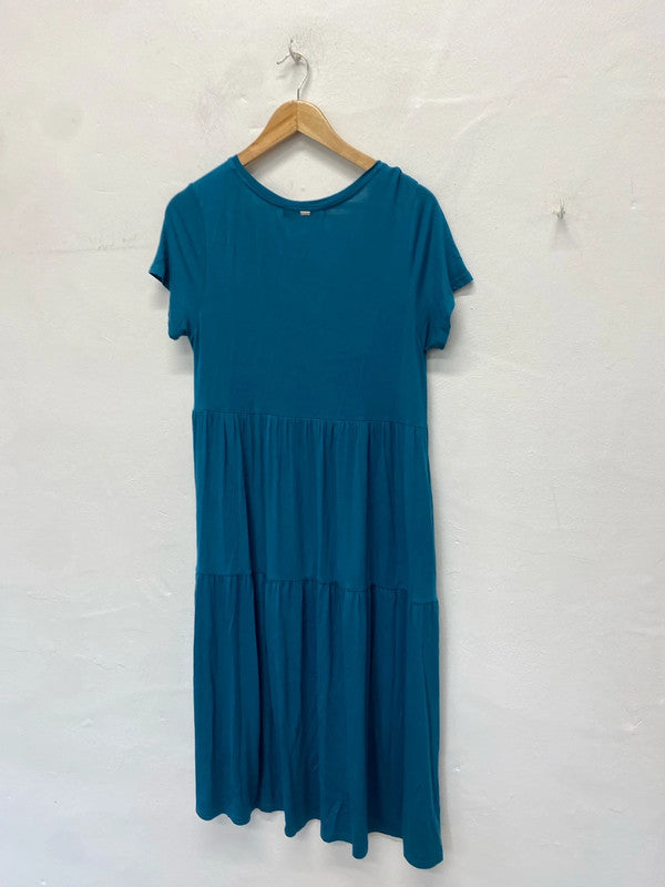 Fabulous Eb&Ive turquoise blue tiered smock jersey dress Uks SR006