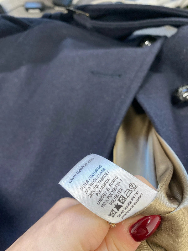 Gorgeous Topshop navy wool blend pea coat UK 12 GK002