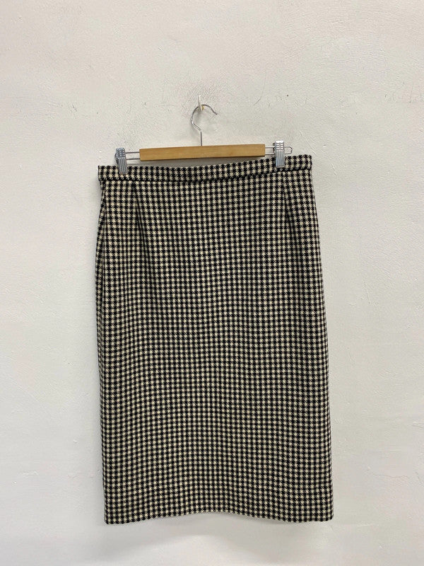 Fabulous Vintage wool blend houndstooth pencil midi skirt Uk14 KD001