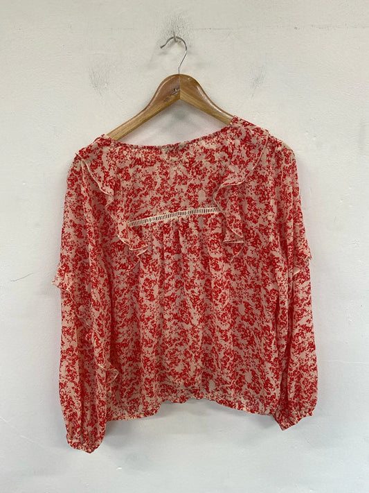 Mint Velvet Elegant Cream & Red Botanical Pattern Blouse Size L NN001