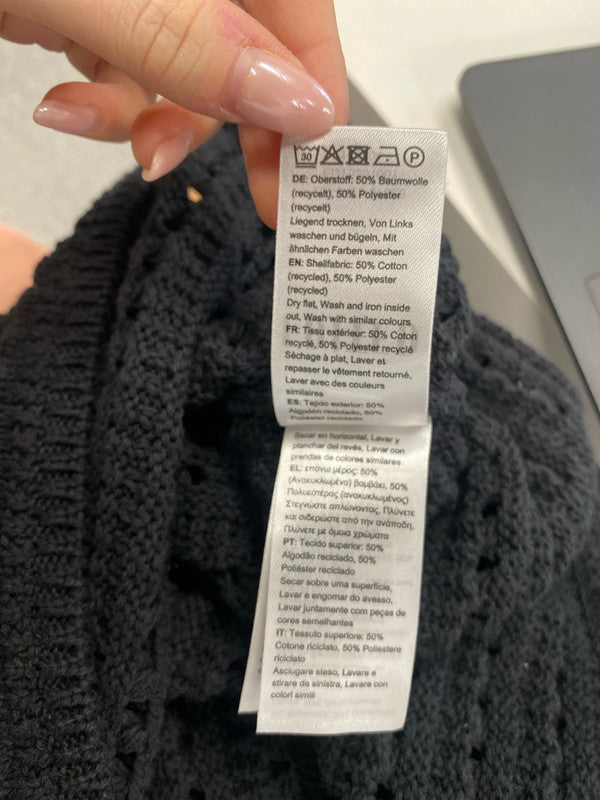 Lovely edited black crochet beach cover up dress midi UK 14 LB001