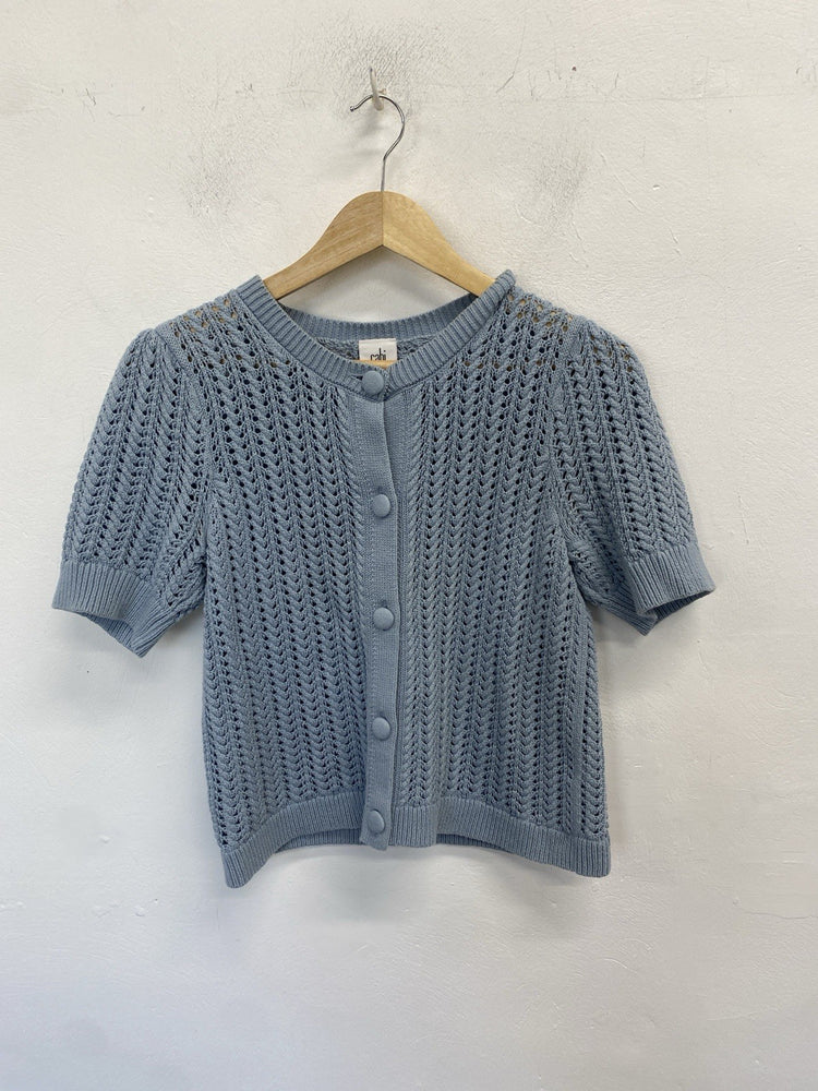 Stunning Cabi Baby Blue Crochet Cardigan UK S HS001