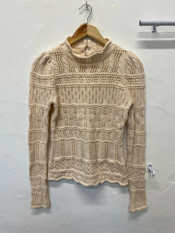 Fabulous Peach crochet knit wool blend jumper Uk10 JB001