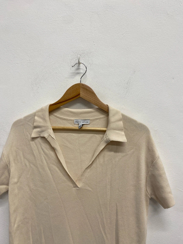 Lovely pretty lavish cream midi tennis dress ribbed UK S KS002