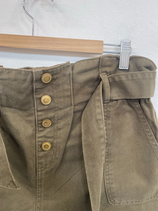 Denim Co Chic Khaki Paperbag Waist Denim Shorts UK 12 MB001