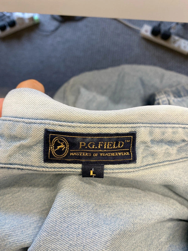 Fabulous PG Field short sleeve light wash denim shirt size L KD001