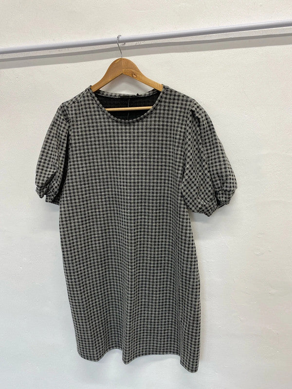 Fabulous Black & Grey Checked puff sleeve dress Uk18 New CR002