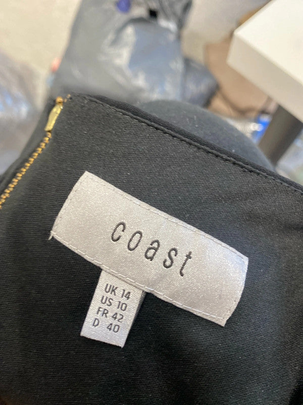 Lovely coast ruched zip black midi dress sleeveless UK 14 MW001