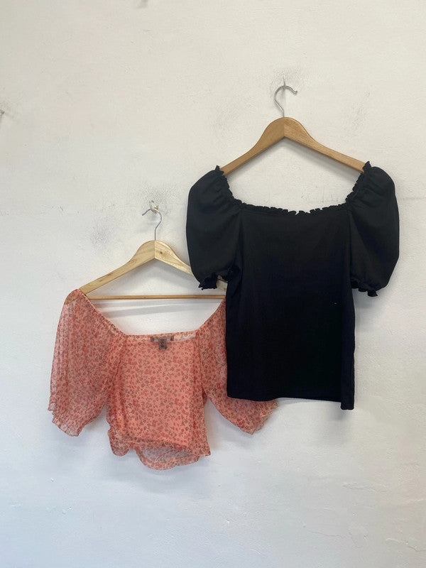 Duo of summer tops Primark new look pink black top UK S JM008