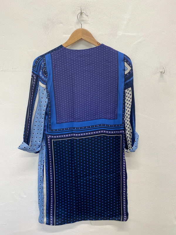 Zara Gorgeous Blue Artsy Boho Satin Tunic Size XS AE001