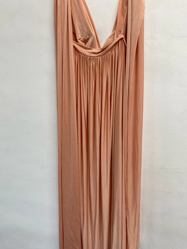 Fabulous Eliza & Ethan peach maxi dress with boob modesty tube Uk14-20 CR002