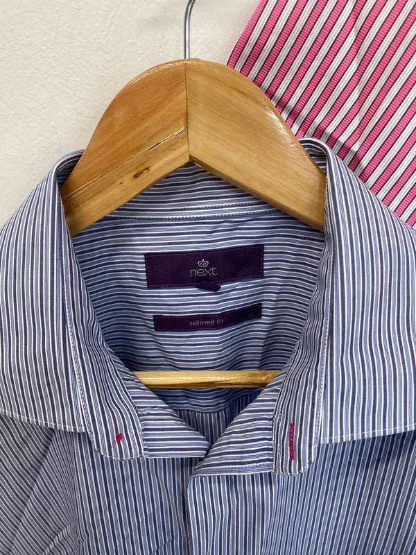 Duo of men’s striped shirts Next 16/16.5” blue Pink ND001