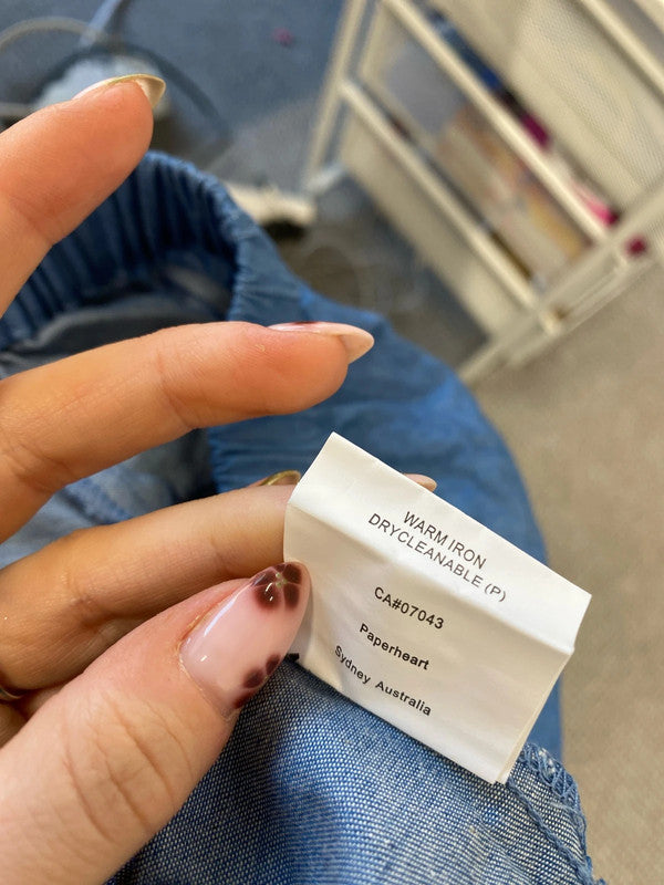 Stunning paper hearts off the shoulder blue denim top UK L MW001