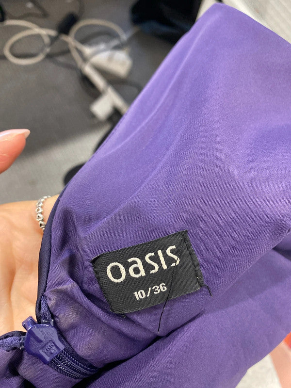 Lovely oasis purple low back now waist midi formal dress UK 10 NS003