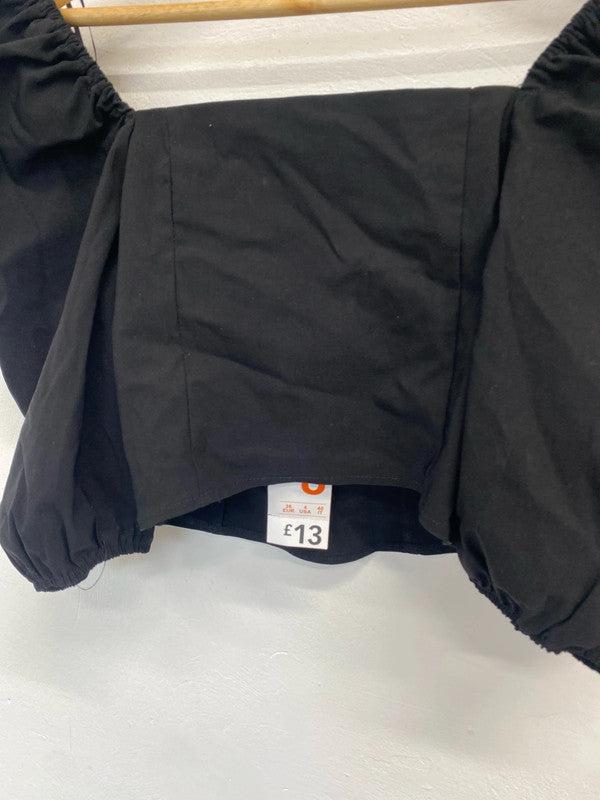 Lovely Primark black Bardot puff sleeve top UK 8 JA001