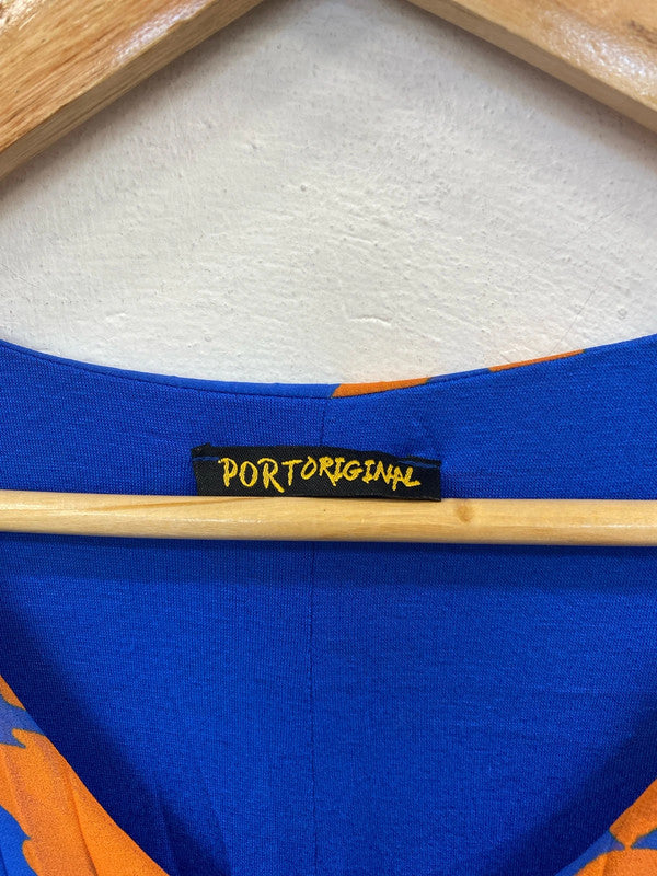 Port Original Fabulous Blue & Orange Floral Midi Dress UK 14 GW001