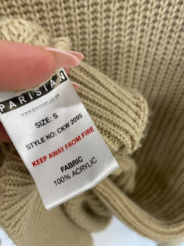 Parisian Stylish Beige Knit Jumper Dress Size S LK009