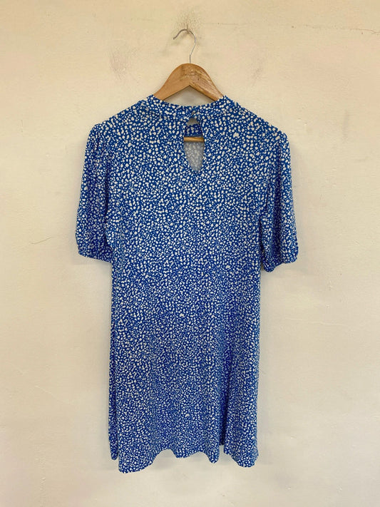 M&S Stylish Blue & White Speckle Pattern Mini Jersey Dress UK 16 GW001