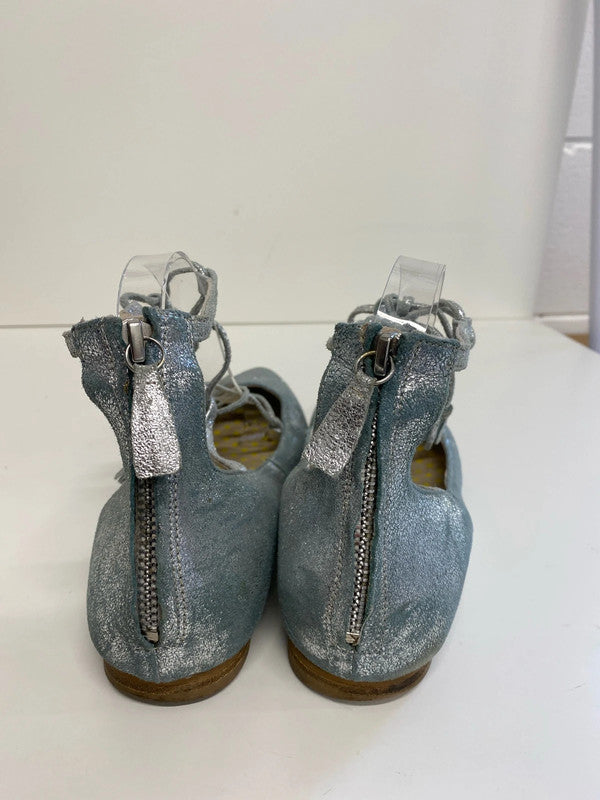 Fabulous Boden silver turquoise Ballet flats leather pearlescent Uk5 MH002