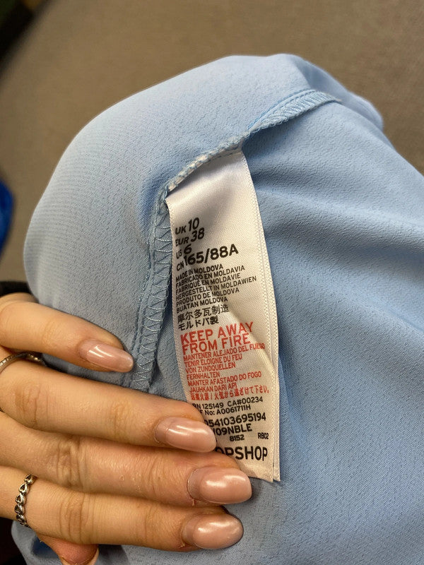 Lovely Topshop blue frill button up midi dress UK 10 JB001