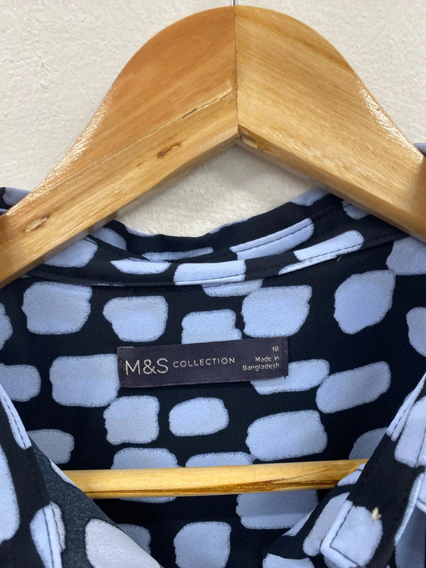 M&S Stylish Navy & Blue Artsy Spotted Shirt UK 18 FR001
