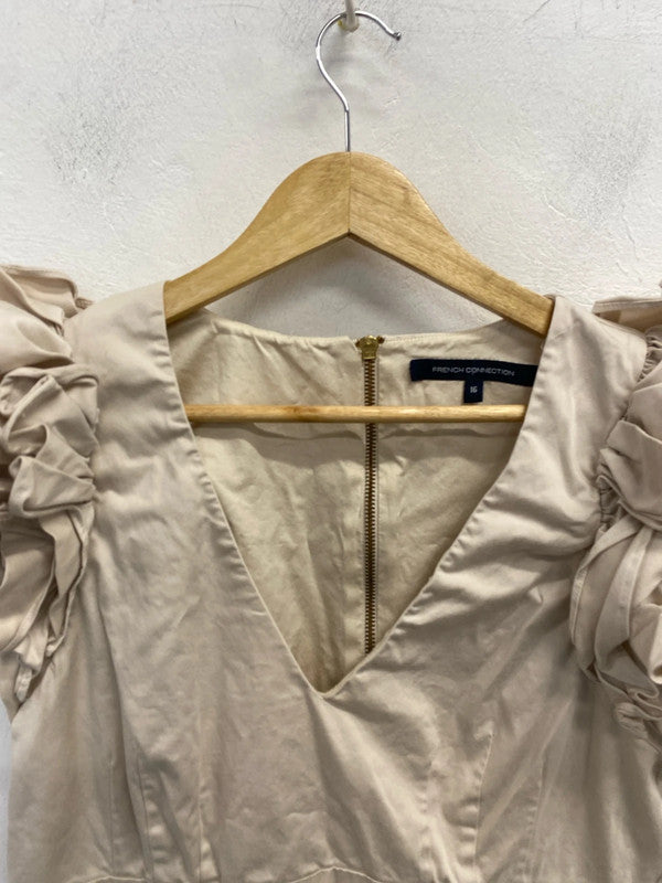 Stunning French connection ruffle sleeve cream mini dress UK 16 LG006