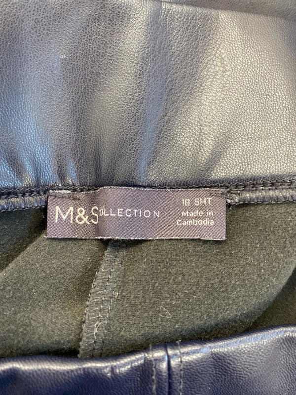 M&S Stylish Navy Wetlook Trousers 18S MD002