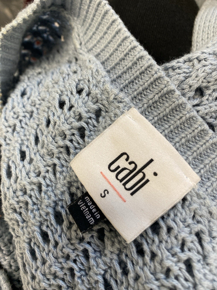 Stunning Cabi Baby Blue Crochet Cardigan UK S HS001