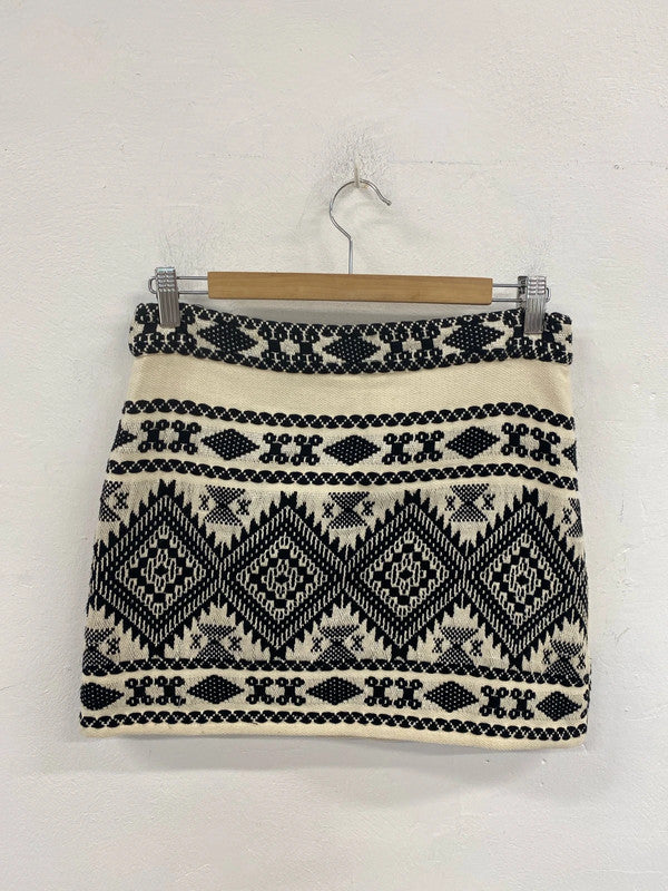Topshop Stylish Cream & Black Aztec Pattern Mini Skirt UK 8 AG006