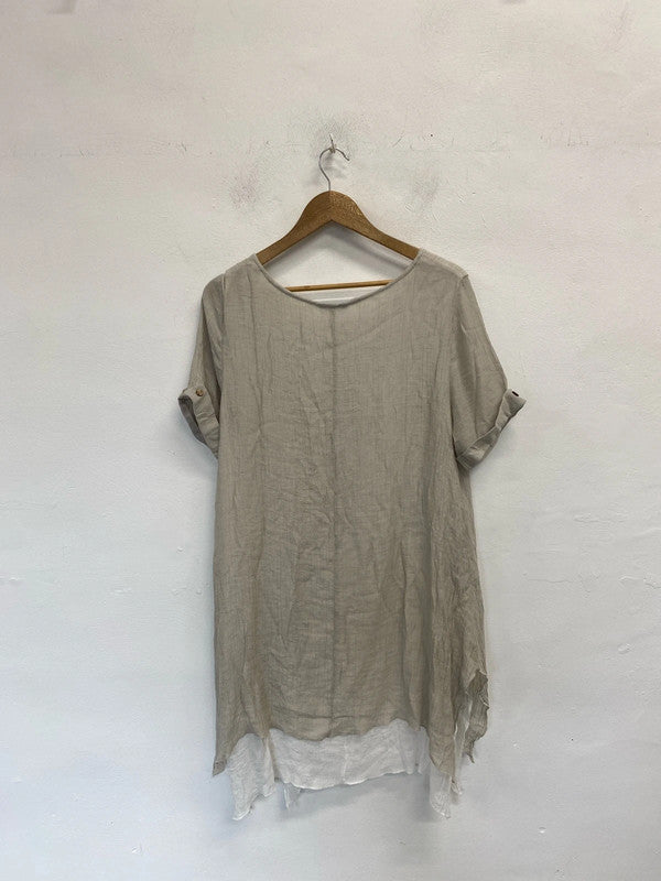 Fabulous Roman beige white dragonfly floaty tunic midi UK 18 YM001