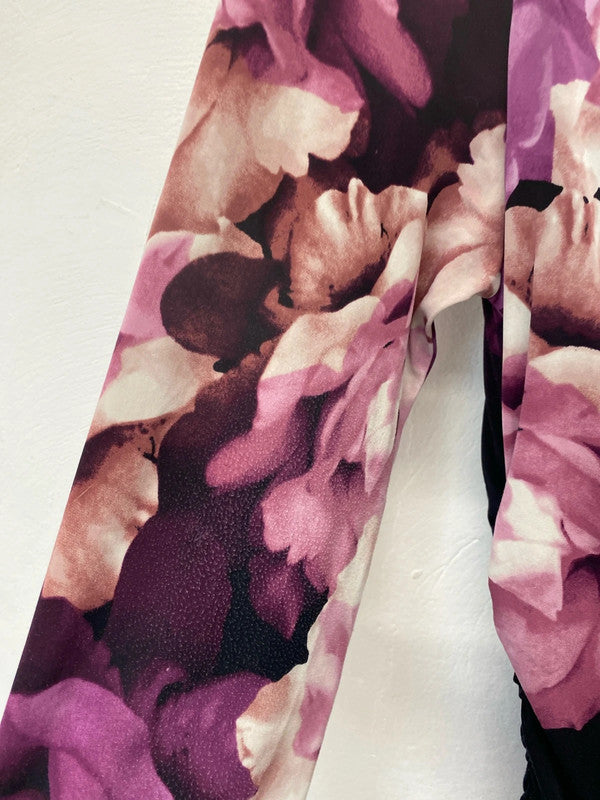 Phase Eight Gorgeous Purple & Black Rose Ruched Midi Dress UK 16 KM005