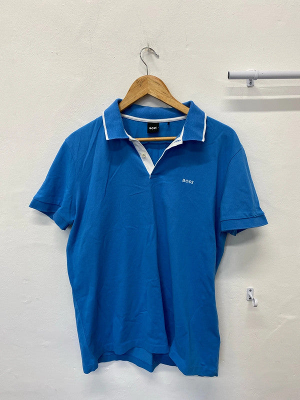 Fab Baby Blue polo shirt Pure cotton UkXL Mens Hugo Boss Black Label AT001