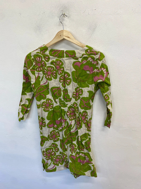 Lovely Boden funky floral green pink mini dress summer UK 12 MM005