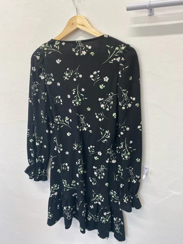 Fabulous River Island black floral floaty romantic dress Uk12 LB004
