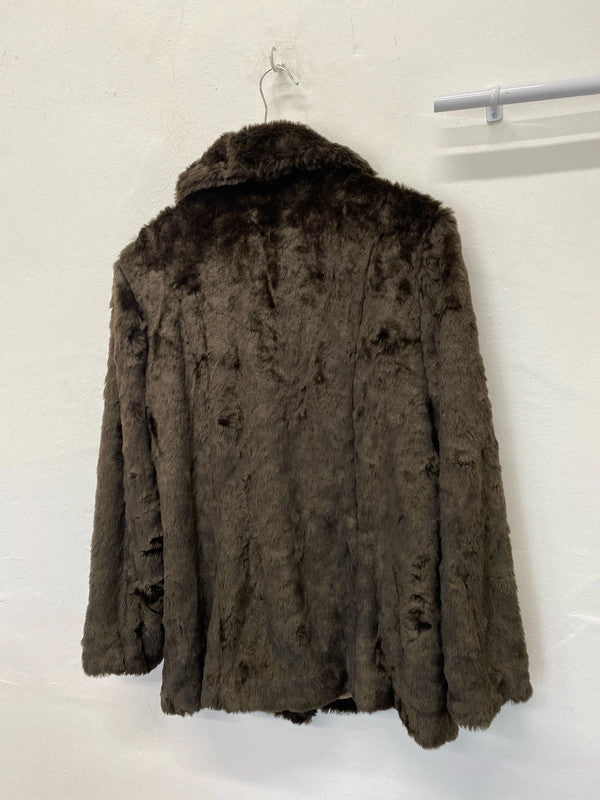 Fabulous chocolate vintage BHS midi faux fur coat Uk14 AO001
