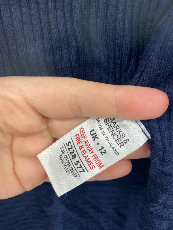 M&S Fabulous Navy Ribbed Cardigan UK 12 LW005