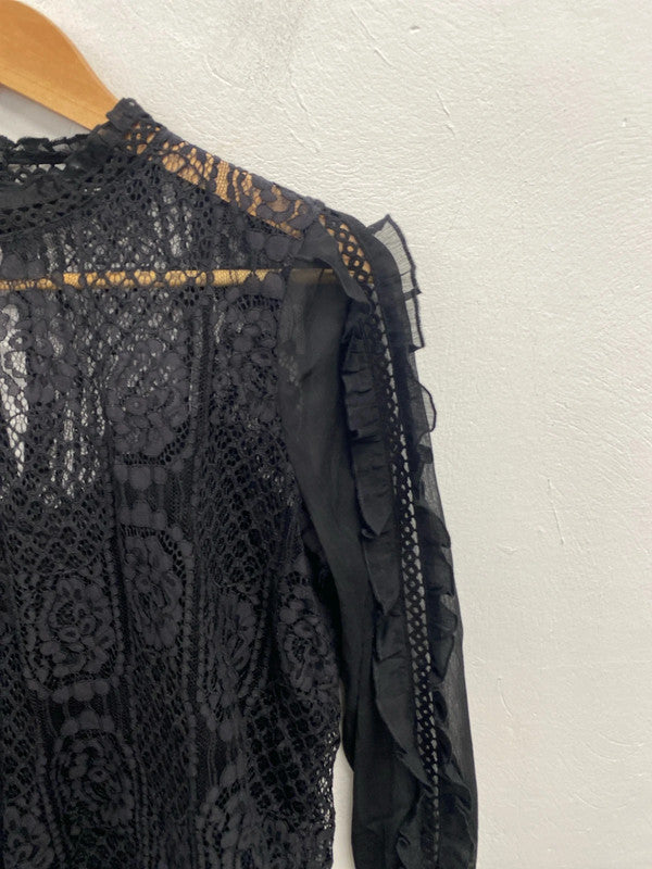Stunning river island lace top with frill sleeve and underlayer UK S KM004