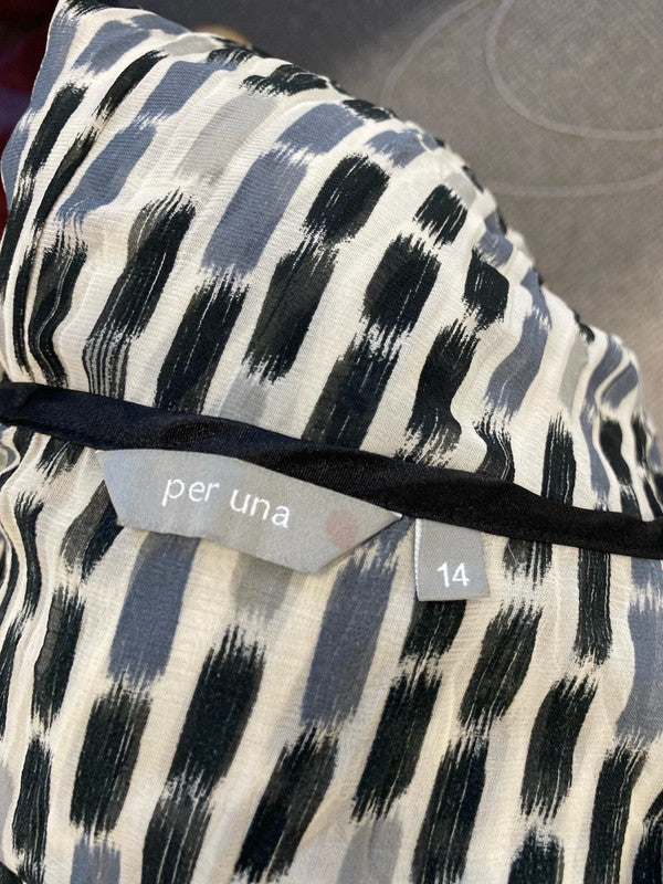 Lovely per Una sheer tie waist grey black cream tunic UK 14 RR002