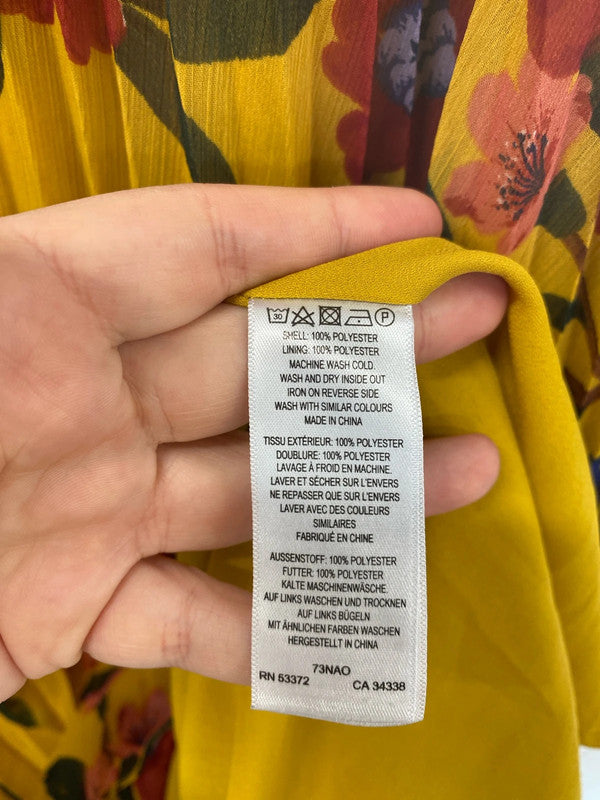 French Connection Elegant Mustard Yellow Floral Pattern Midi Skirt UK 10 SJ001