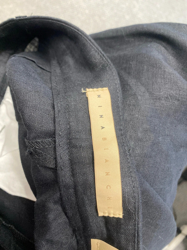 Stunning Nina Bianchi cotton linen navy trousers UK 10 SS002