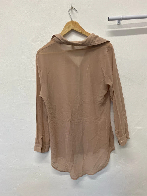 Fabulous Fashion apparel sheer longline nude shirt Uk12/14 loose fit GJ001