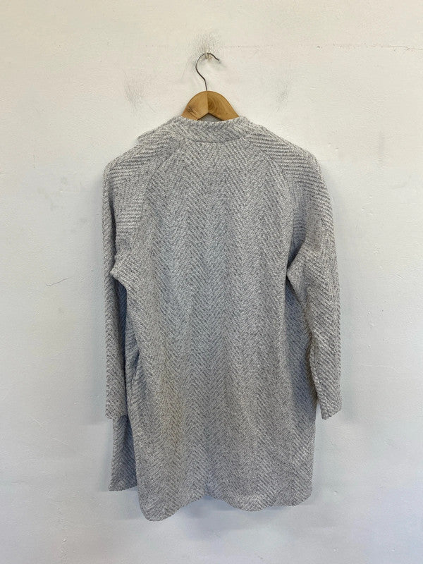 Next Chic Grey Herringbone Longline Cardigan UK 12 LN001
