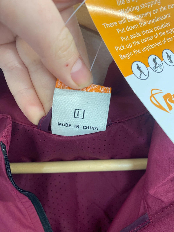 RunAlp Fab Burgundy Packable Windbreaker Coat Size L FH001