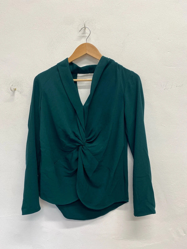 Lovely river island dark green ruched cut out back blouse top UK S KM004