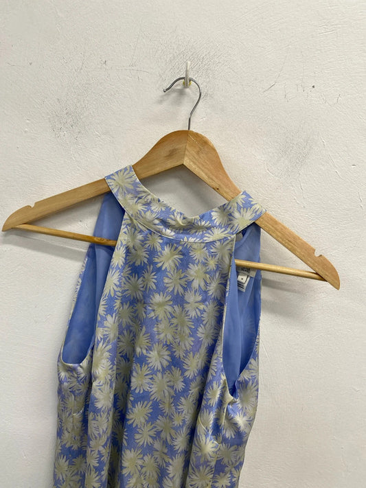 Stunning river island blue daisy halter neck pussy bow top UK 8 KM004