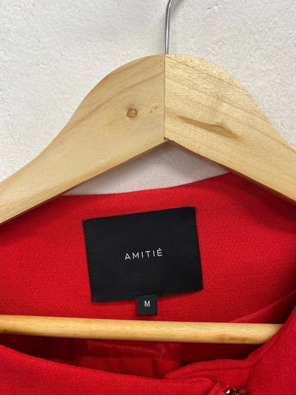 Lovely amitie red frill zip midi coat UK M MW001