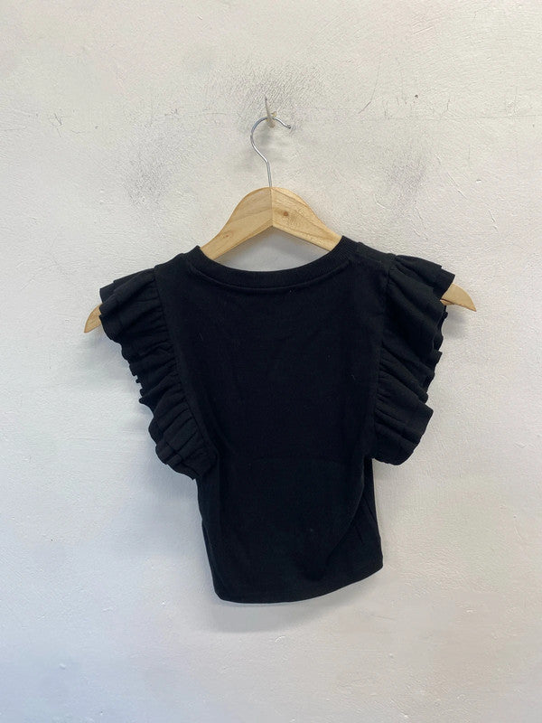 Lovely Zara frill sleeve black top UK S JM008